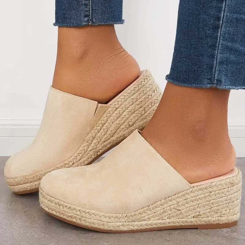 Mika Women’s Wedge Mules – Navy Espadrille Slip-On Sandals with Comfortable Heel